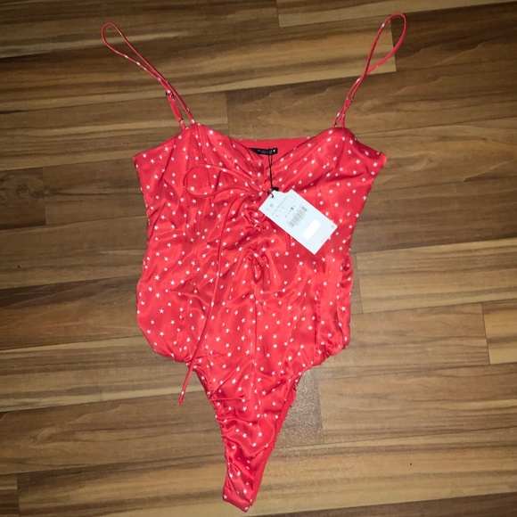 Zara Tops Zara Nwt Red Star Lace Up Bodysuit Poshmark